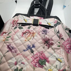 Betsey Johnson Pink Rose Vegan Leather Quilted Tote Bag Backpack *READ* - Picture 1 of 24