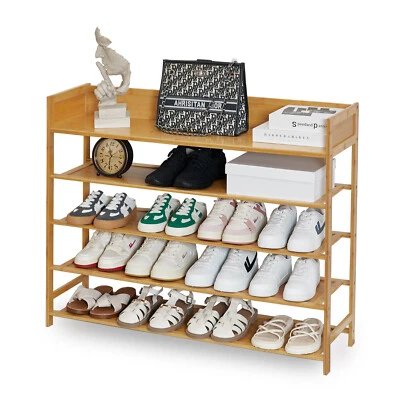 Shoe Rack Organizer, Bamboo Shoe Storage for Entryway,Nature 5 tier-39.4 in - Image 1 of 4