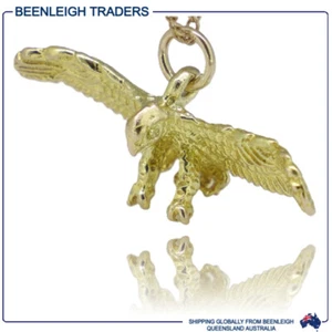 Yellow Gold SWOOPING EAGLE CHARM Guaranteed Genuine 9ct 9k Gold - Foto 1 di 10