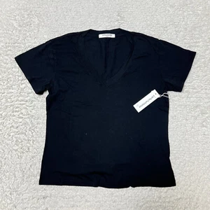 Perfect White Tee Womens Small Black V Neck Hendrix Cotton Short Sleeve Top e - Picture 1 of 13