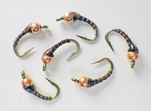 Zebra Midge Tungsten Nymphs Copper Brown - Premium Trout Fly Fishing Flies - Picture 1 of 24