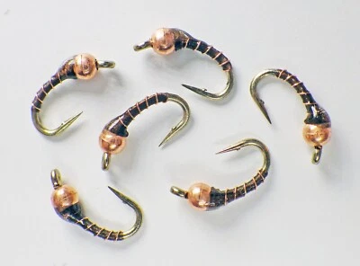 GUIDE FLIES Zebra Midge Tungsten Nymphs Copper Brown - Premium Trout Fly Fishing Flies