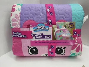 Shopkins Twin Quilt Blanket Sham Pillow Case Pink Flowers Cute Room Décor - Picture 1 of 9