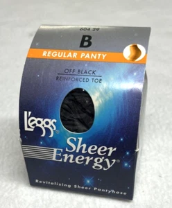 VTG Leggs Sheer Energy Women Size B Off Black Regular Panty Reinforce Toe 60429 - Picture 1 of 5