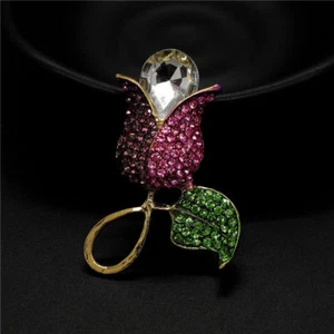 Colorful Crystal Pink Tulip Flower Rhinestone Brooch Pin USA SELLER - Picture 1 of 3