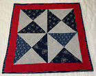 Patchwork Quilt Table Topper, Pinwheel, Triangles, Floral Calicos, Dots, Navy