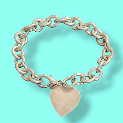 Pulsera Cookie Lee Big Link Cuelga Corazón Dije Starter Placa Plata 8.5 pulgadas Foto 1 de 4