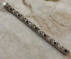 "Impresionante pulsera Pretium Art Deco cristal zafiro azul pasta de diamantes de imitación 7""" - Imagen 1 de 9