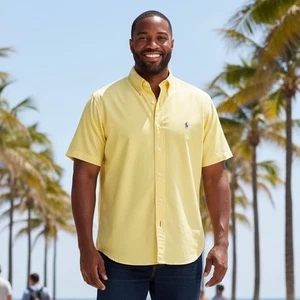 Ralph Lauren Herren Hemd Classic Fit Kurzarm Gelb Button Down XXL Y2K Retro - Bild 1 von 8
