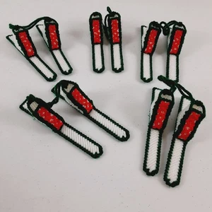 Vintage Handmade Christmas Ski Ornaments Plastic Canvas Crafted 5 Piece Skiis - Picture 1 of 16