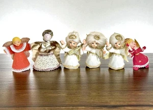 Lotto 6 decorazioni natalizie angelo giapponese floccato soffiaggio vintage lamina feltro MCM - Foto 1 di 11