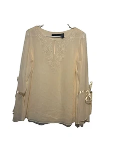 Vintage Dana Buchman Beaded Silk Beige Blouse Size 10 Petite - Picture 1 of 6