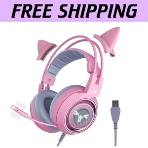 Comfortable Cat Ear Gaming Headphones with 7.1 Sound for Gaming on PC & Consoles - Picture 1 of 11