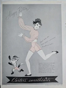 1946 Carter's Women's Pink panty girdle kitten vintage fashion Art ad  - Picture 1 of 1