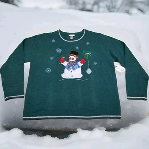 ✅VTG White Stag Ugly Christmas Sweater Green W/Embroidered Snowman XXL/2XG (20) - Picture 1 of 11