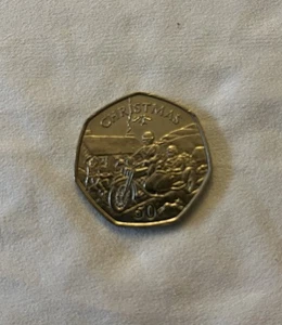 Moto di Natale Isola di Man 1988 con auto laterale IOM 50p moneta - Foto 1 di 2