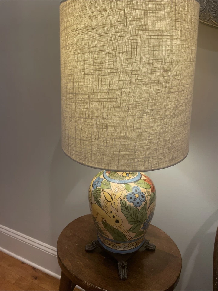 Старинный персидский ближневосточный каджар керамическая ваза банка птицы цветы лампа - Изображение 1 из 4