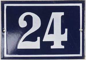 Größeres altes blaues französisches Hausnummer 24 Tür Torschild Plakette Emaille Stahl Schild - Bild 1 von 1