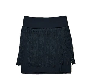 Vintage Cache Fringe Mini Skirt Size 2 XS Black Short Early 2000s Western Unique - Picture 1 of 4