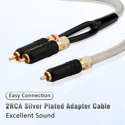 HIFI Silver Plated Y Splitter Cable RCA Male to 2 RCA Male Plug Subwoofer Cord - Image 1 of 4