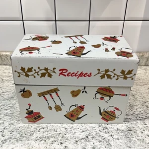 Vintage MCM Tin Recipe Card File Box with 100 New Blank Cards and Dividers 3"x5" - Picture 1 of 11