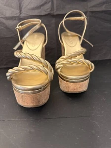 Jimmy Choo Diosa Wedge 130 Gold Metallic Nappa Platform Sandals Sz 36.5 - Picture 1 of 18