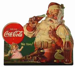 COCA COLA SANTA CLAUS CHRISTMAS TRAIN HEAVY DUTY USA MADE METAL ADVERTISING SIGN - Picture 1 of 1