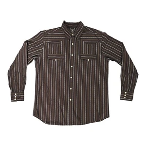 Lucky Brand Men LG Brown Pearl Snap Long Sleeve Brown Western Micro Floral EUC  - Picture 1 of 14