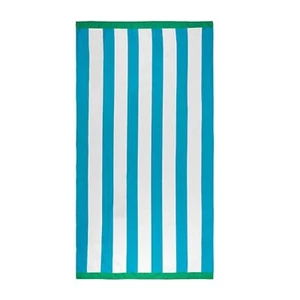 NEW Light Weight Sand Free Packable Coral or Blue Stripe Beach Towel w Carry Bag - Picture 1 of 9