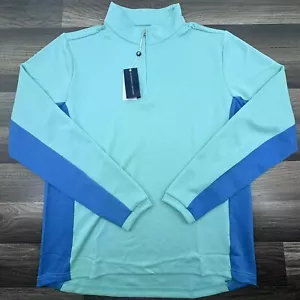 Neu mit Etikett Holderness & Bourne The Brady Golfpullover 1/4-Reißverschluss Größe Small türkis/blau - Bild 1 von 6
