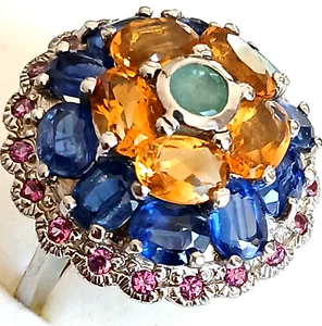 NEW DOM STERLING SILVER NATURAL Citrine, Kyanite, GARNET DOM RING SIZE 7.5+BOX - Picture 1 of 5