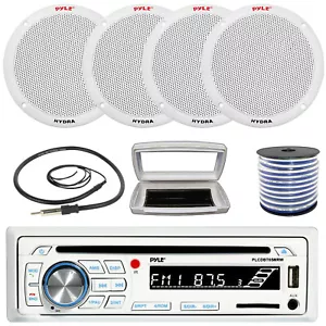 Pyle 1-DIN Bluetooth Marine CD Stereo W/White Cover, 4x 6.5'' 400W Max Speakers - Picture 1 of 7