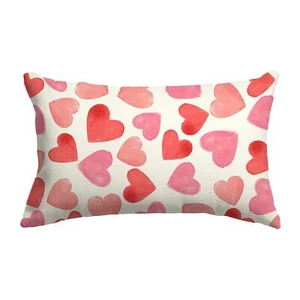 Valentines Day Pillow Covers 12x20 inch Watercolor Pink Hearts Valentines Day... - Picture 1 of 7