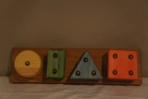 Wooden Color Geometry Shape Stacker Blocks Puzzle Game (Lark Toys Kellogg, MN) - Picture 1 of 12