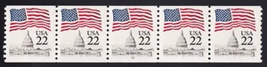 2115a Flag over Capital Dome – 22c PNC strip of 5 Plate # 12 Unused NH F-VF - Picture 1 of 2