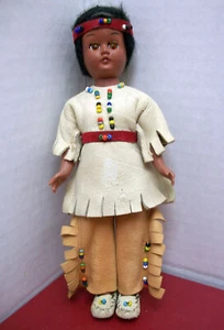 VTG NATIVE AMERICAN INDIAN Brave DOLL Doeskin Leather Outfit BEADED SLEEPY EYES - Picture 1 of 8