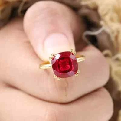 925 Sterling Silver 3.25 Ct Lab-Created Ruby Gemstone Handmade Solitaire Ring - Image 1 of 4