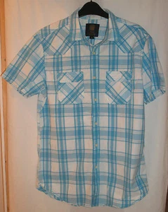 Blue & White Chequered Short Sleeved Mens Shirt - By Lee Cooper - Size M - Picture 1 of 3