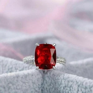 2Ct Cushion Cut Lab-Created Red Ruby Engagement Ring 14K White Gold Plated - Picture 1 of 8