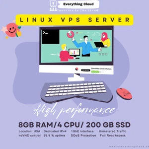 🚀 Premium Linux VPS 8GB/ 4 vCPU / 200 GB NVMe - 50% OFF First Month!🚀 - Picture 1 of 1
