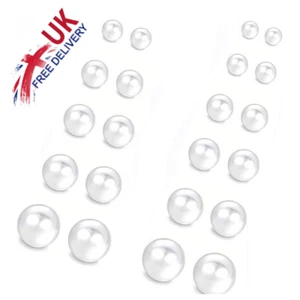 Ear Stud 12 Pairs White Earrings Set Faux Pearl Women Ear Piercing Jewelry UK - Picture 1 of 5
