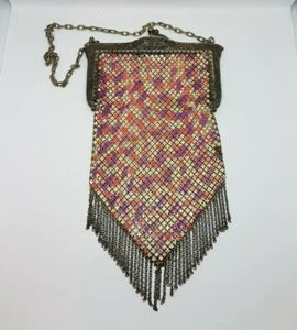 Antique Mandalian MFG Co 1920s Fringe Purple Art Deco Mesh Purse Handbag - Picture 1 of 11