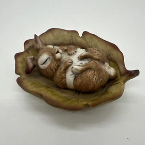 Arte global de colección Harvey Knox Kingdom bebé conejo durmiendo en una hoja - Imagen 1 de 8