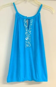 EUC INC International Concepts Embellished Sleeveless Tank Top Blue Petite L - Picture 1 of 4