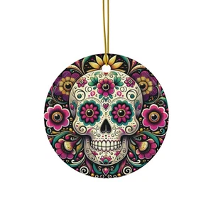Lebendiges Sugar Skull Ornament - Tag der Toten Kunst - gedruckt auf Keramik - Bild 1 von 4