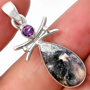 Joyería colgante de plata de ley 925 de jaspe y amatista de porcelana natural P-1243 - Imagen 1 de 5