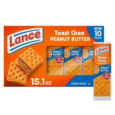 Lance Sandwich Crackers, ToastChee Cheddar, 10 Individually Wrapped Packs, 6 - Image 1 of 4