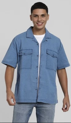 American Eagle Men's 24/7 Stretch Blue Seersucker Button-Up Pool Side | LT - Image 1 of 4