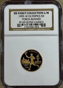 1995 W GOLD $5 OLYMPICS TORCH RUNNER COMMEMORATIVE COIN NGC PF 69 ULTRA CAMEO 🔥 - Picture 1 of 7