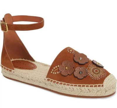 Coach Correa al Tobillo Astor Alpargata Zapatos Sandalias Talla 9.5B Informal Gamuza Marrón Foto 1 de 4